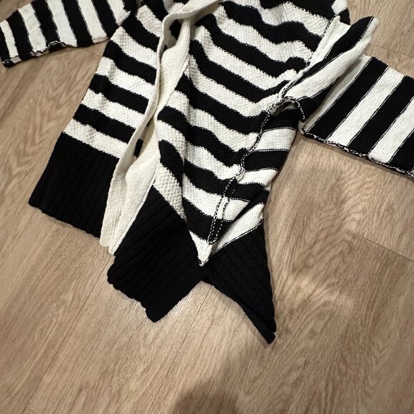 Striped Cardigan Sweater, Long Sleeve Button Down Open Front, Oversized - Picture 3 of 4